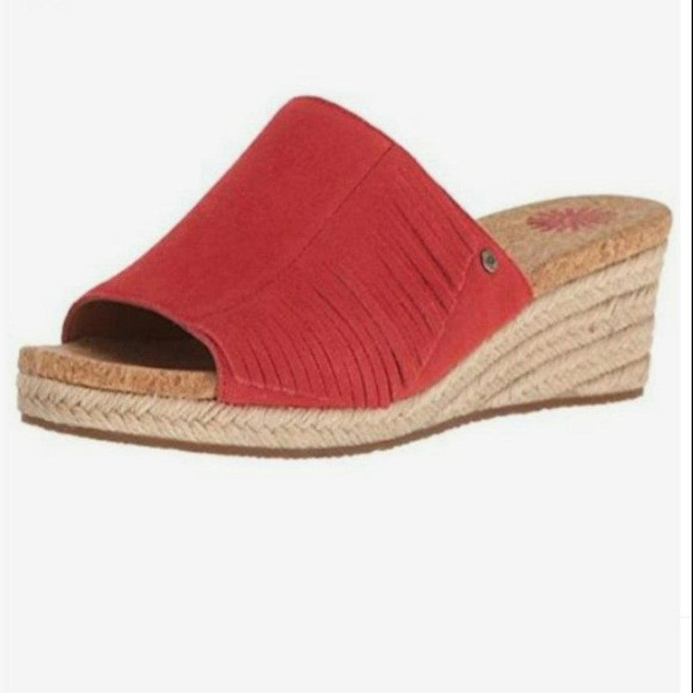 Ugg Danes Leather Espadrille Wedge Slip-on Suede Fringe Tango Red Sandals Sz 8.5